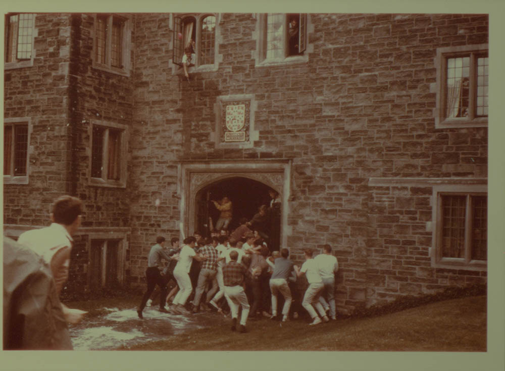 Depiction of a Trinity College Cake fight from archival collection